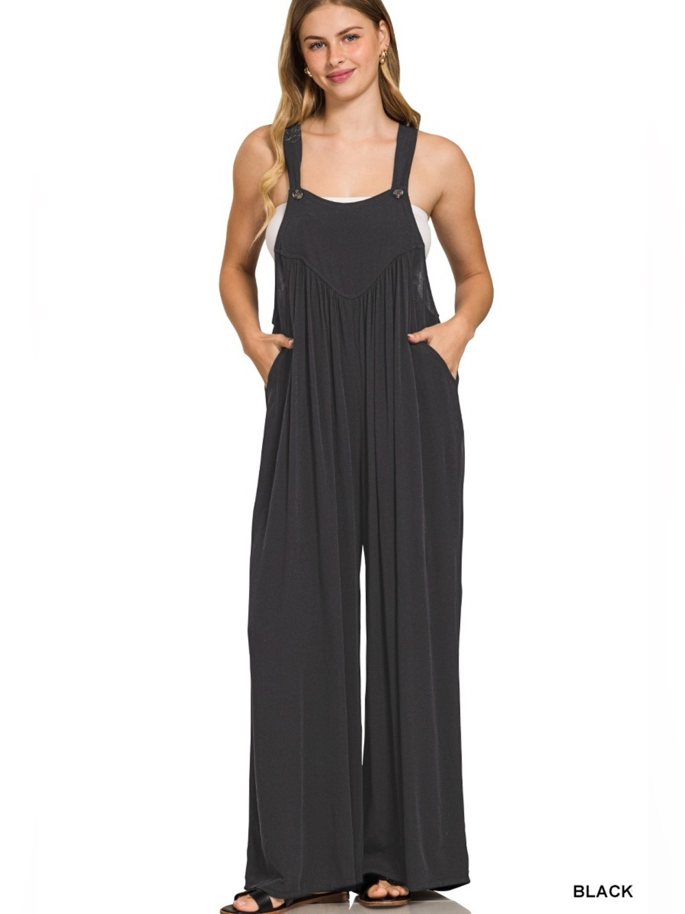 Zenana Woven Rayon Crepe Wide Leg Overalls – Black 🖤🛍️